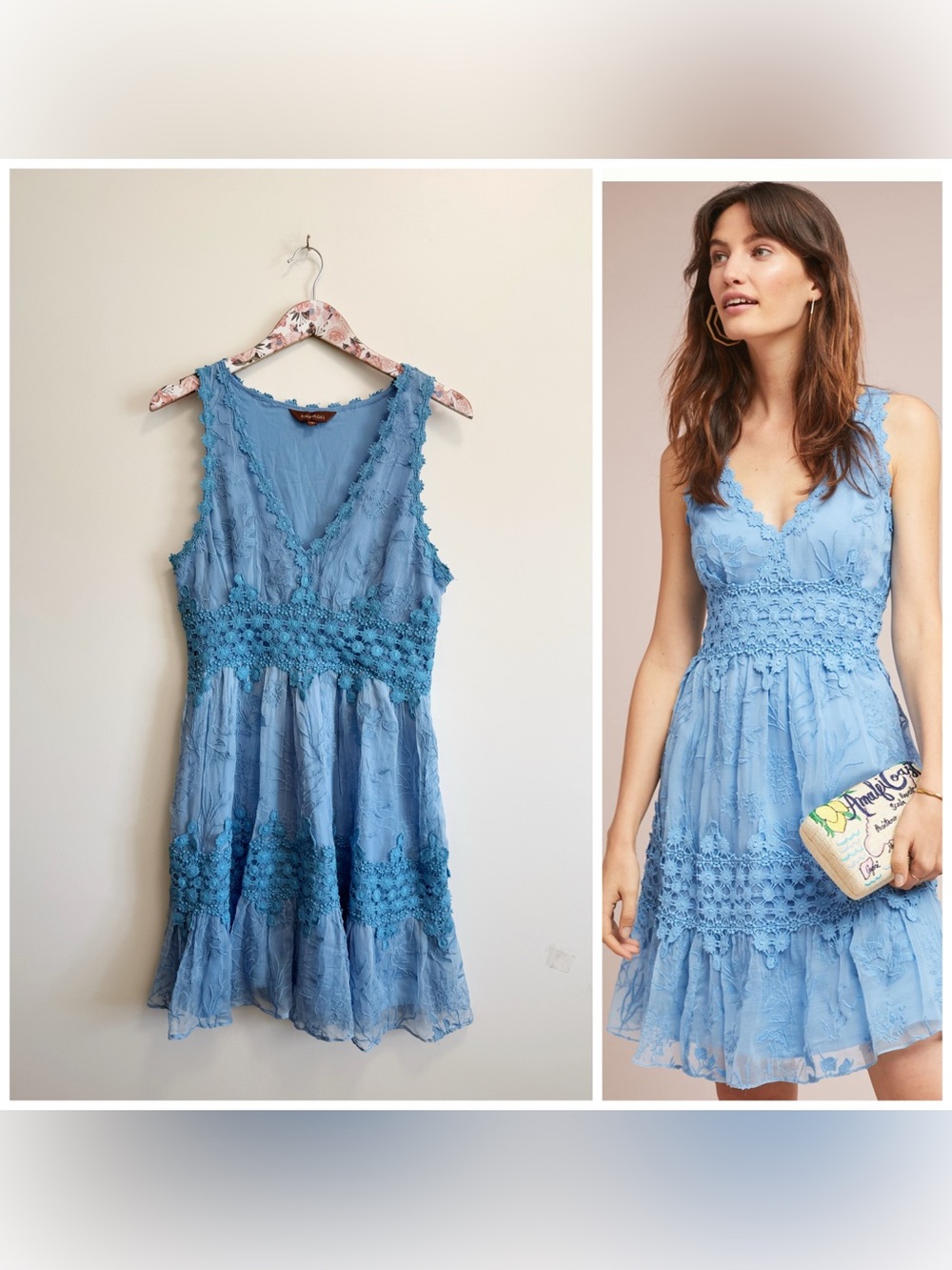 Anthropologie RANNA GILL Veronica Lacey Midi Dress Sky Blue S Small